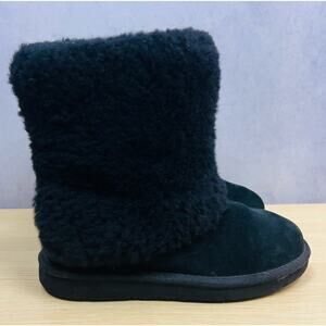UGG Australia Womens Black Boots Patten Lamb Fur & UGGpure 1006794 Size 6